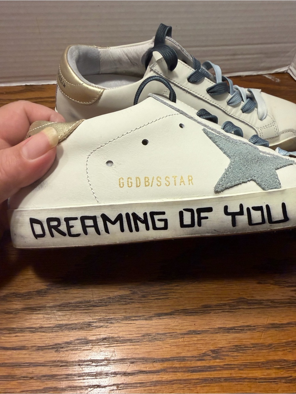 Golden Goose White Sneakers with Gray Star and Gold Heel size 38 US 5